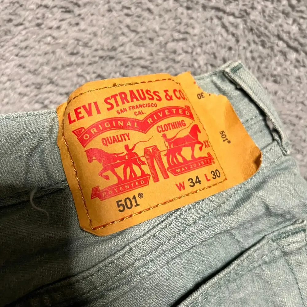 Levi’s 501 Jeans Mens 34 X30 Green Button Fly Straight Pants